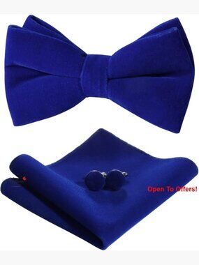 Velvet Pre-Tied Bow Tie Set with Cufflinks and Pocket Square